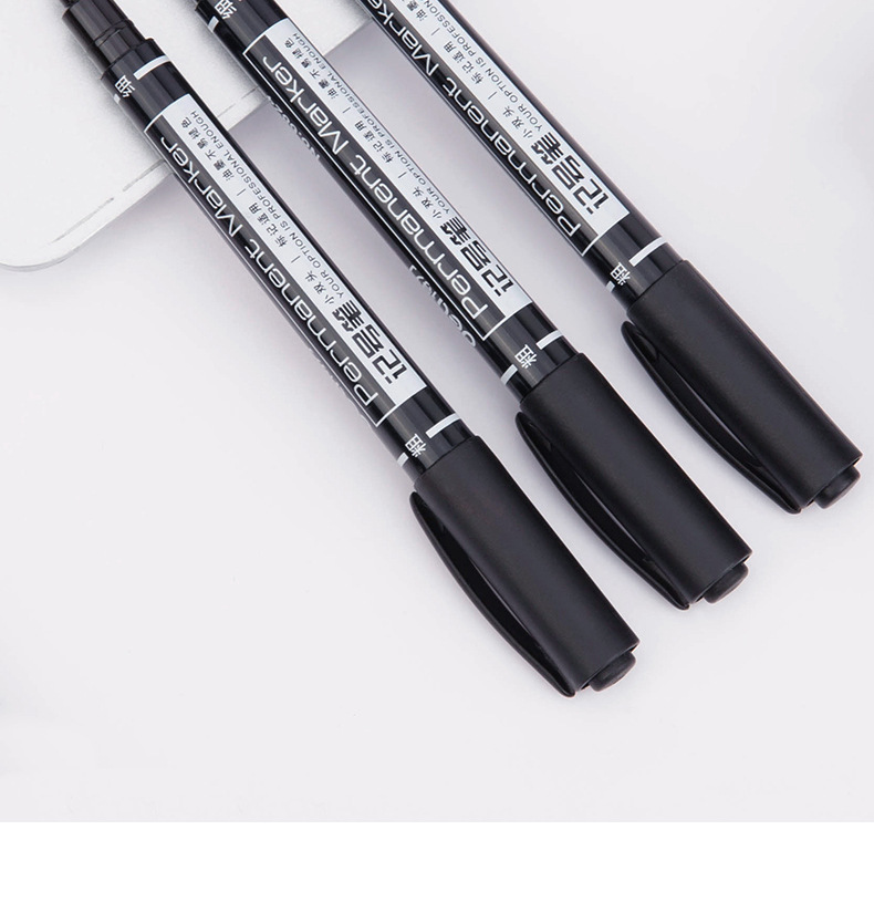 Deli 6824/6881 Oily Marking Pen Marker Double-Headed Black Thickness Marker Pen Hook Hook Line Pen Quick-Drying