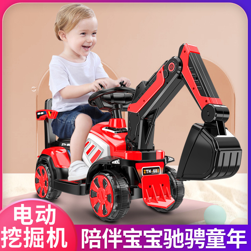 Children&#039;s electric excavator boy toy car sliding excavator can sit and ride oversized hook machine engineering car base price