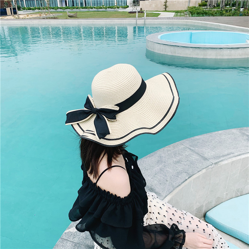 2021summer New Bow Big Brim Straw Hat Women&#039;s Sun Protection Sun Shade Fashion Seaside Beach Hat Wholesale