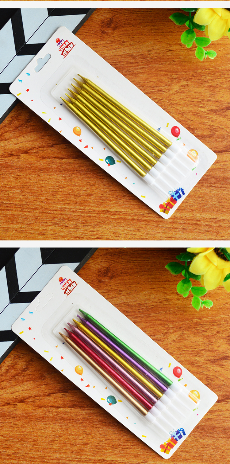 Factory Wholesale Birthday Candle Gold Plated Long Brush Holder Colored Pencil Candle Creative Party Cake Decoration Supplies