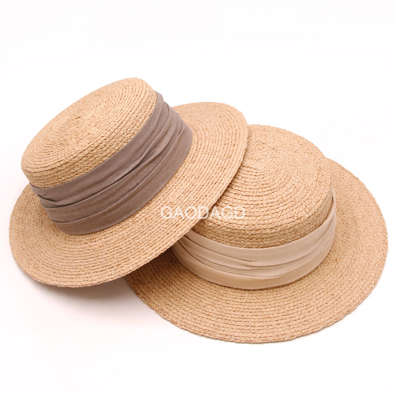 Tall Hat Raffia Hat Female Sun Protection Sun Shade Hat Beach Net Red Flat Top Summer Korean Style Japanese Style Woven