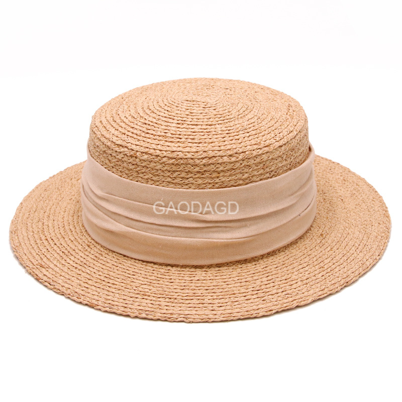 Tall Hat Raffia Hat Female Sun Protection Sun Shade Hat Beach Net Red Flat Top Summer Korean Style Japanese Style Woven