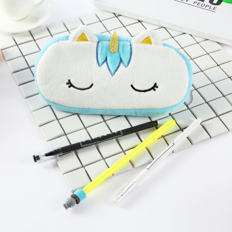 Cross-Border New Arrival Unicorn Large Capacity Zipped Pencil Bag Cartoon Creative Simple Female Student Stationery Case Factory Wholesale