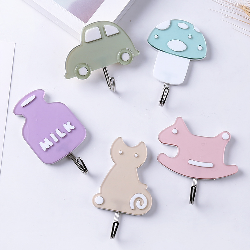 Cute Viscose Hook Wall Hanging Cartoon Car Hanger Nailless Seamless Kitchen Strong Sticky Hook Hook