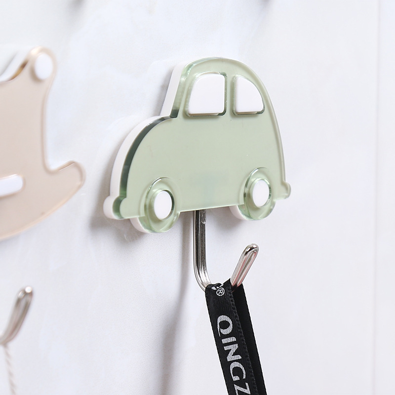Cute Viscose Hook Wall Hanging Cartoon Car Hanger Nailless Seamless Kitchen Strong Sticky Hook Hook
