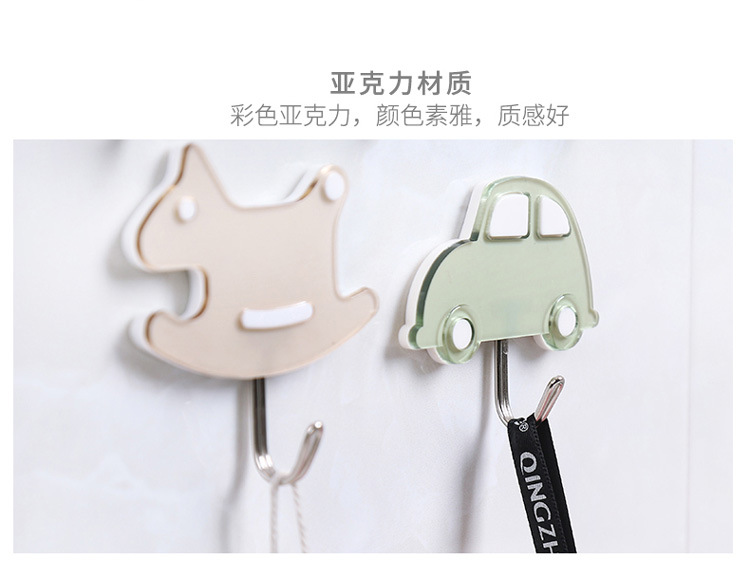 Cute Viscose Hook Wall Hanging Cartoon Car Hanger Nailless Seamless Kitchen Strong Sticky Hook Hook
