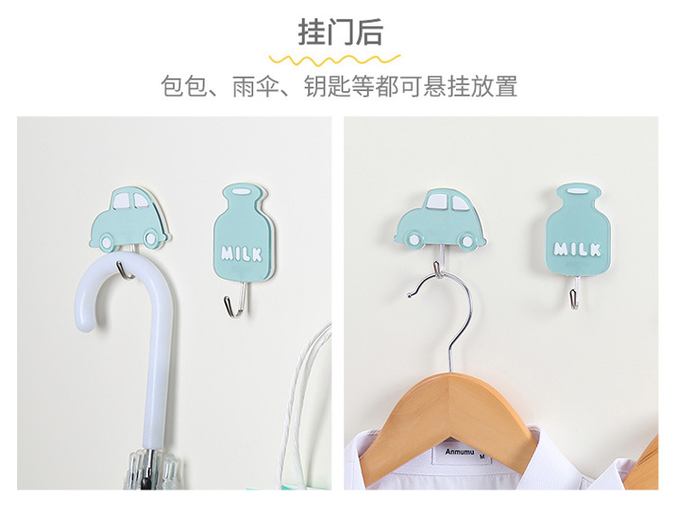 Cute Viscose Hook Wall Hanging Cartoon Car Hanger Nailless Seamless Kitchen Strong Sticky Hook Hook