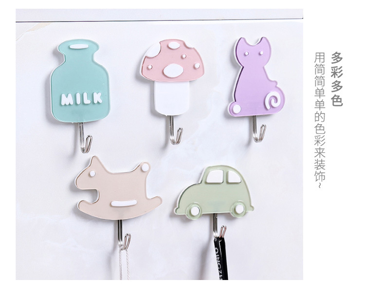 Cute Viscose Hook Wall Hanging Cartoon Car Hanger Nailless Seamless Kitchen Strong Sticky Hook Hook