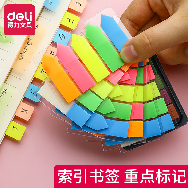 Deli Sticky Note Label Fluorescent Film Transparent Mark Index Book Student Bookmark Sticker Pagination Classification Mark