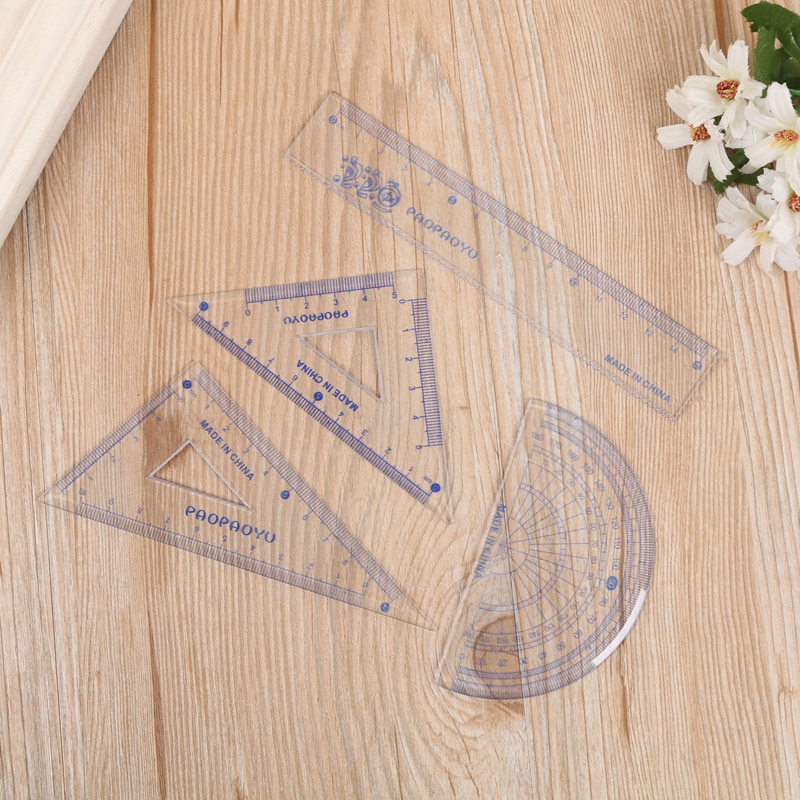 Students draw stationery 4 sets of triangular transparent ruler protractor set ruler