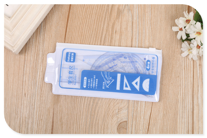 Students draw stationery 4 sets of triangular transparent ruler protractor set ruler