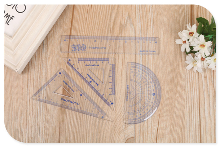 Students draw stationery 4 sets of triangular transparent ruler protractor set ruler