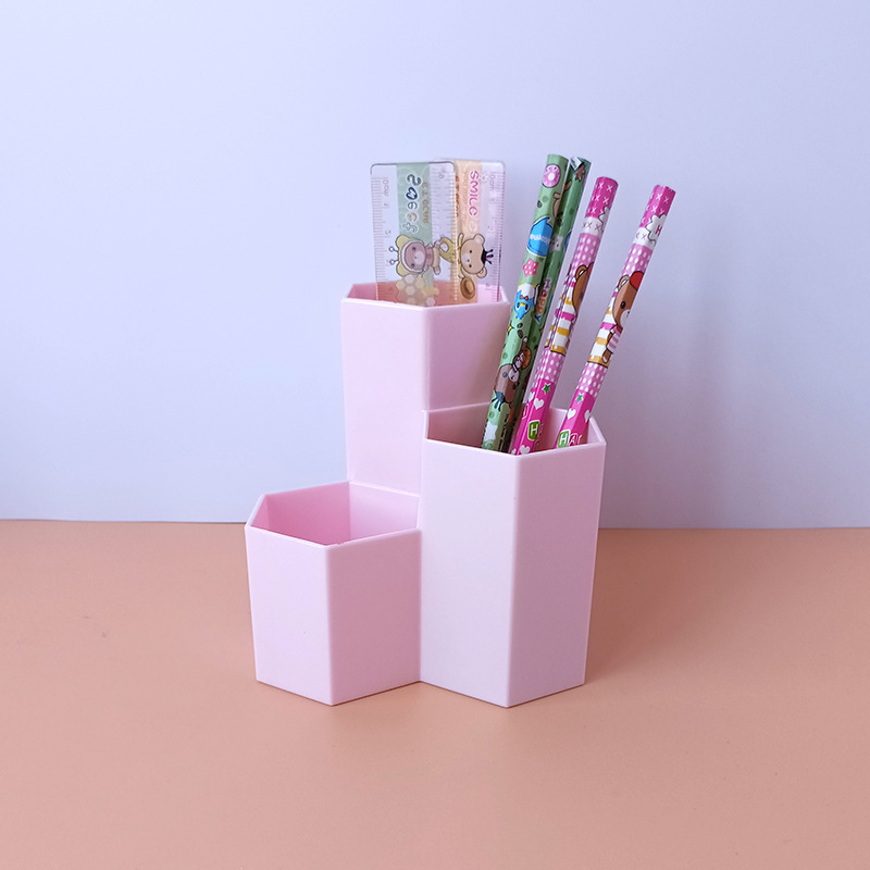 Dormitory Office Stationery Desktop Storage Fantastic Ins Simple Hexagonal Creative Pen Holder Storage Box for Students Pencil Case
