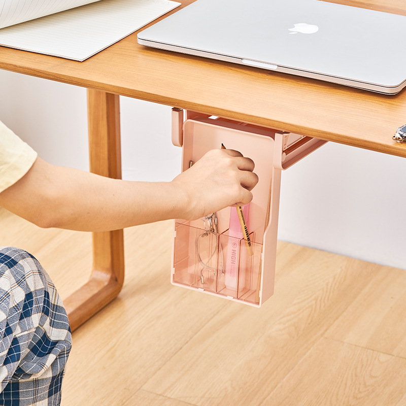 under-Desk Drawer Type Key Storage Box Office Desktop Student Stationery Box Table Bottom Hanging Hidden Pencil Case