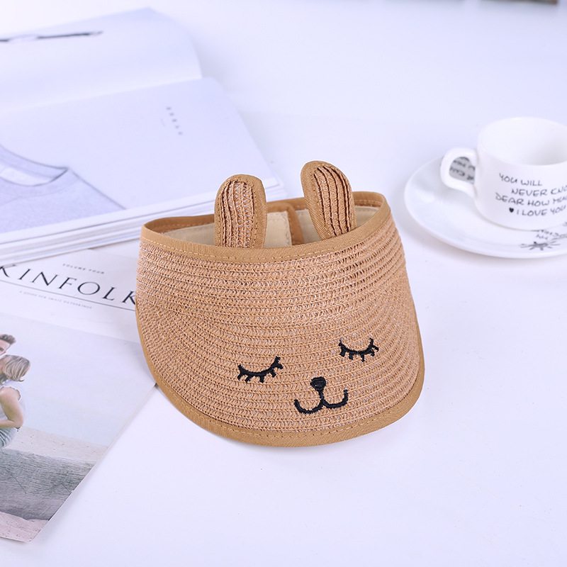 Summer New Children&#039;s Empty Top Hat Summer Sun Protection Sun Shade Hat Foldable Cartoon Rabbit Ears Baby Straw Hat