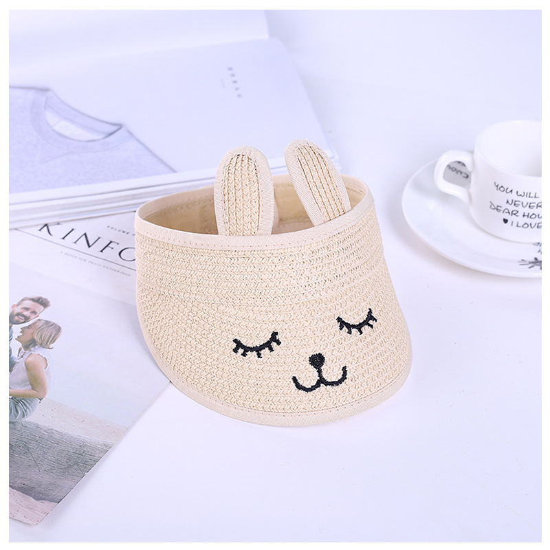 Summer New Children&#039;s Empty Top Hat Summer Sun Protection Sun Shade Hat Foldable Cartoon Rabbit Ears Baby Straw Hat