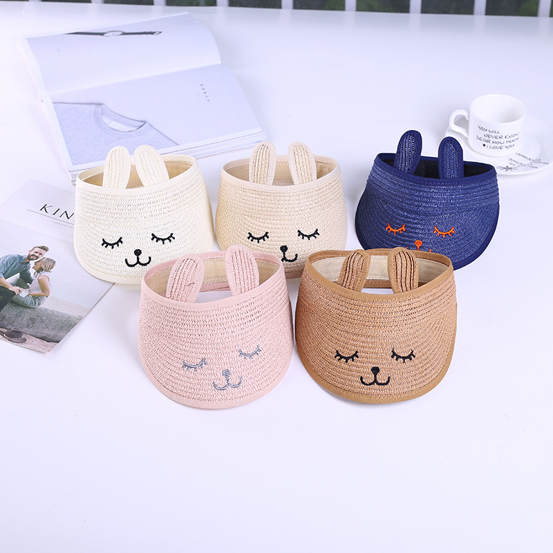 Summer New Children&#039;s Empty Top Hat Summer Sun Protection Sun Shade Hat Foldable Cartoon Rabbit Ears Baby Straw Hat