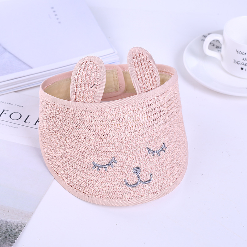 Summer New Children&#039;s Empty Top Hat Summer Sun Protection Sun Shade Hat Foldable Cartoon Rabbit Ears Baby Straw Hat