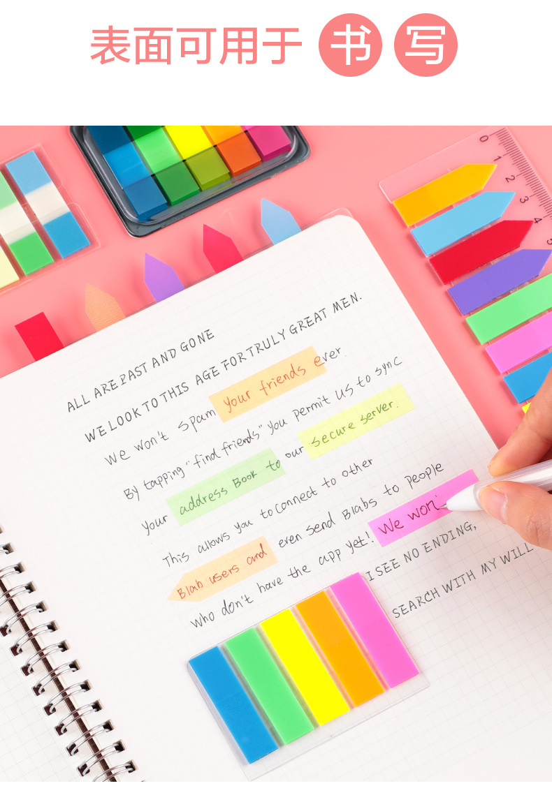 Fluorescent Transparent Small Notepaper Stickers Cute Note Sticker Sticky Notes Indicating Label Index Stickers 5 Colors 8 Colors Wholesale