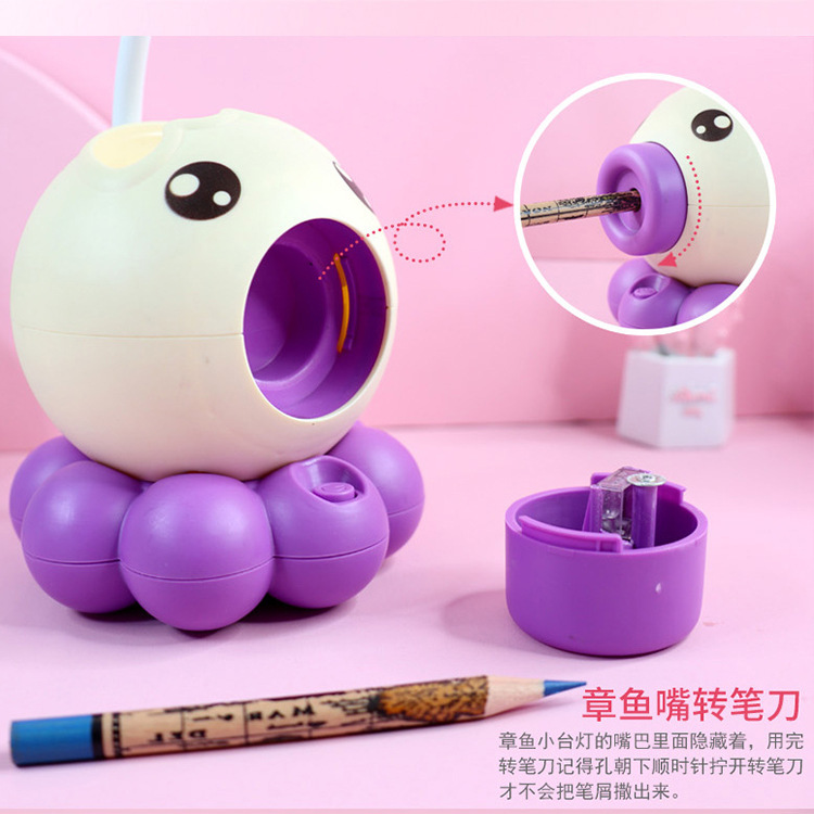 Octopus Pen Holder Pencil Sharper LED Light Children Reading Student USB Rechargeable Bedroom Desk Bedside Table Small Night Lamp