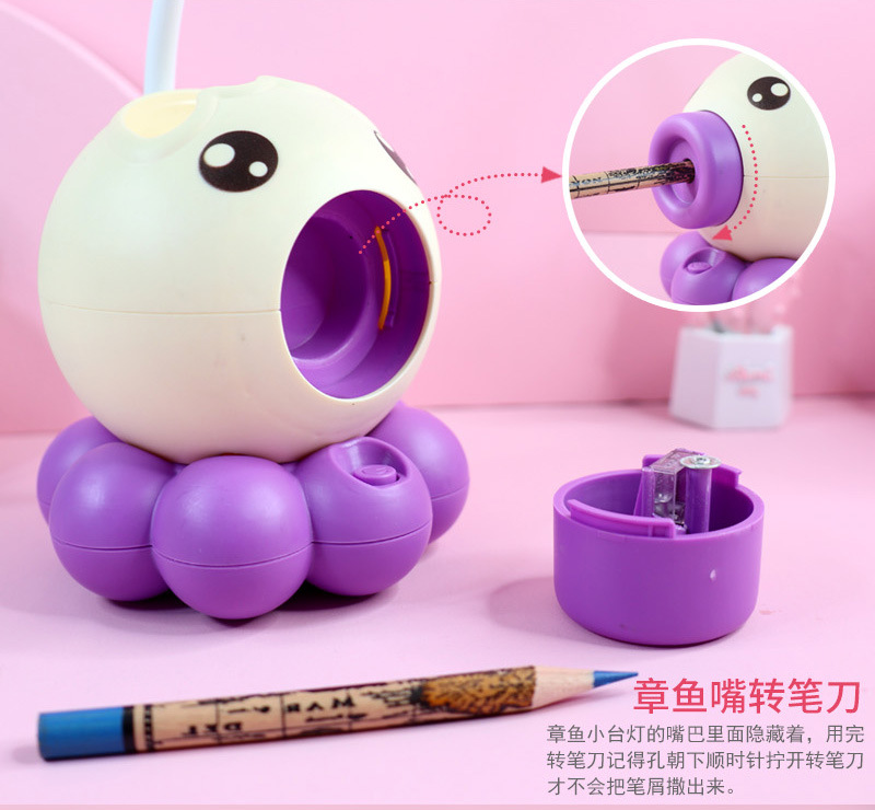 Octopus Pen Holder Pencil Sharper LED Light Children Reading Student USB Rechargeable Bedroom Desk Bedside Table Small Night Lamp