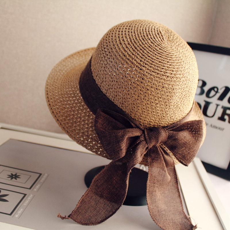 New Ribbon Curved Brim Straw Hat Spring and Summer Ladies Leisure Sun Shade Sun Protection All-Match Straw Hat Fashion Fisherman Hat Fashion