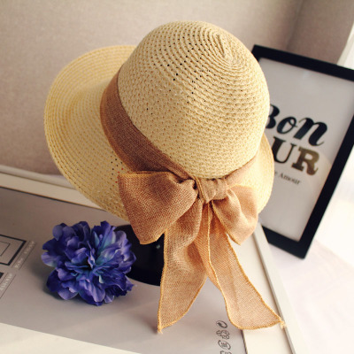 New Ribbon Curved Brim Straw Hat Spring and Summer Ladies Leisure Sun Shade Sun Protection All-Match Straw Hat Fashion Fisherman Hat Fashion