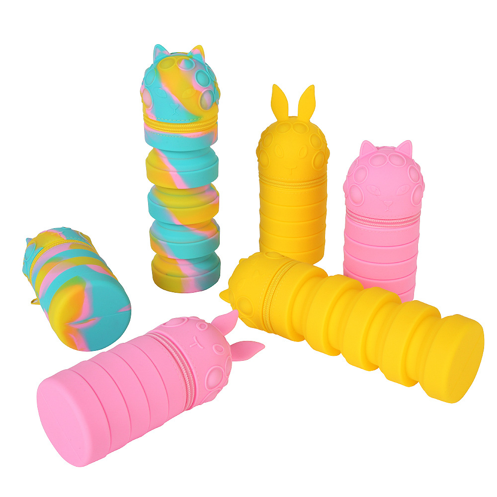 Cross-Border New Arrival Cartoon Rabbit Cat Pen Holder Children Student Stationery Box Decompression Bubble Pencil Case Deratization Pioneer
