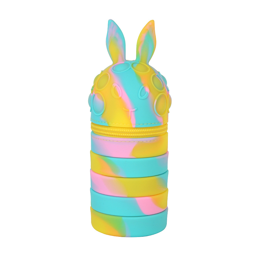 Cross-Border New Arrival Cartoon Rabbit Cat Pen Holder Children Student Stationery Box Decompression Bubble Pencil Case Deratization Pioneer