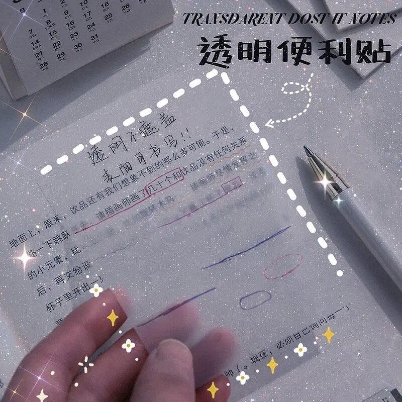 Transparent Sticky Notes Student Notes Sticky Note Tearable Simple Note Paper Ins Post-It Notes Note Sticker Notepaper