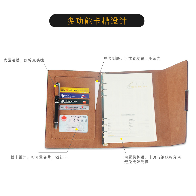 High-End Business Notebook Custom Logo Loose-Leaf Notebook Set Faux Leather Noteboy Office Meeting Notebook Custom