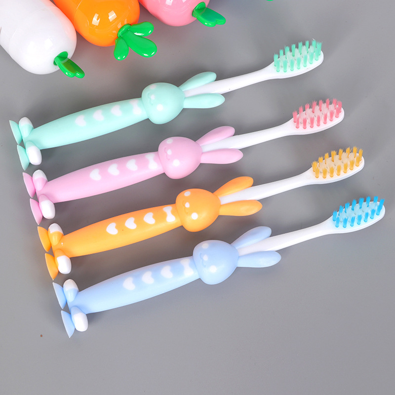 Children cartoon toothbrush soft bristles carrot pencil sharpener rabbit toothbrush set wholesaler over primary school