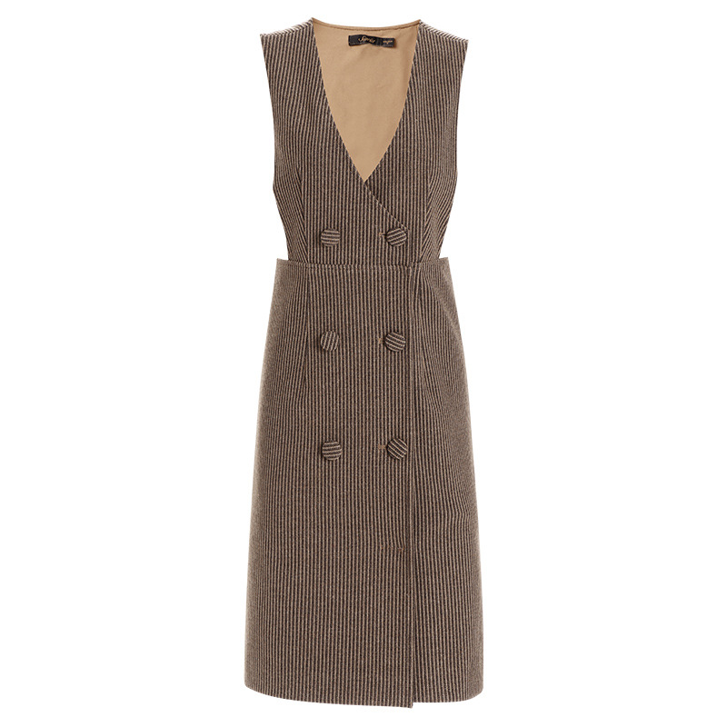 2020 Autumn and Winter Wild V-neck Sleeveless Vest Dress Women&#039;s Mid-Length Elegant Slim Fit Dress Pencil Skirt
