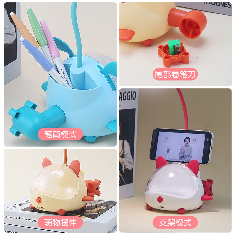 Creative New Cartoon Submarine Aircraft Led Acrylic Table Lamp 2 Gear Pen Holder Pencil Sharper Night Light Small Gift