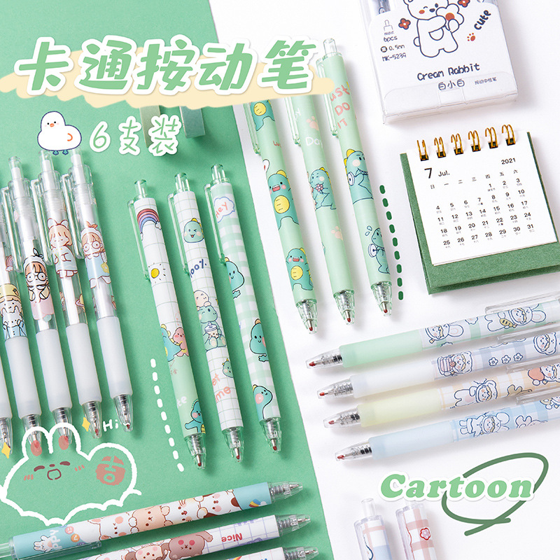 INS Press Gel Pen Cartoon Lele Bear Student Ball Pen Small Dinosaur 0.5mm Bullet Black Office Pen