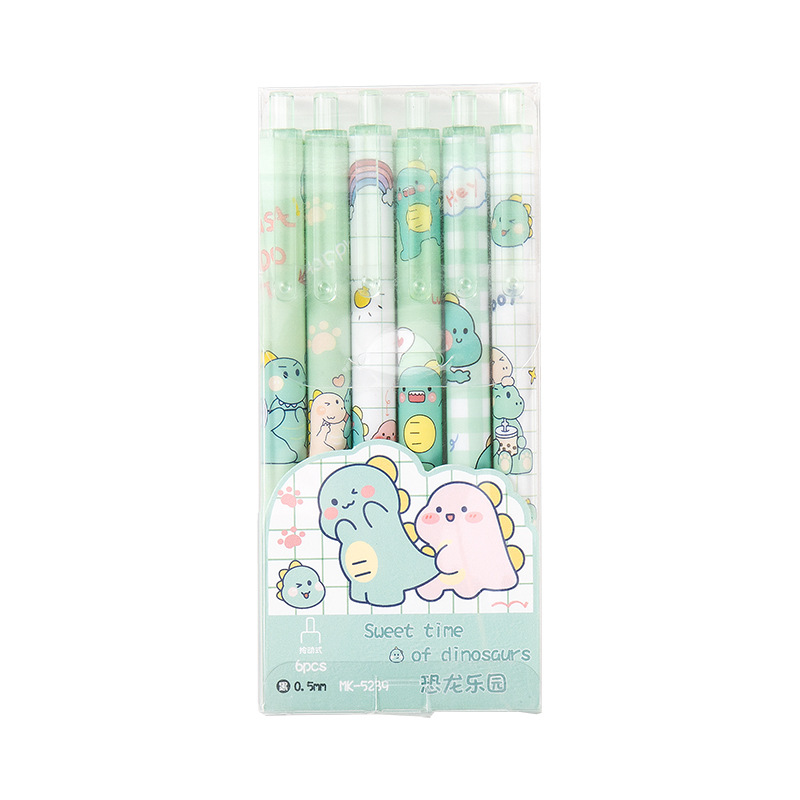 INS Press Gel Pen Cartoon Lele Bear Student Ball Pen Small Dinosaur 0.5mm Bullet Black Office Pen