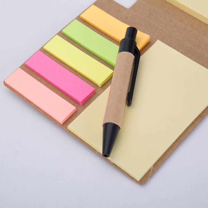 Factory Customized Kraft Paper Cover Combination Notepad Creative Tearable Color Note Sticker Notebook with Pen Wholesale