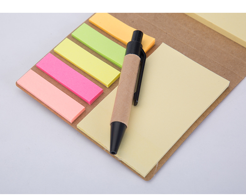 Factory Customized Kraft Paper Cover Combination Notepad Creative Tearable Color Note Sticker Notebook with Pen Wholesale