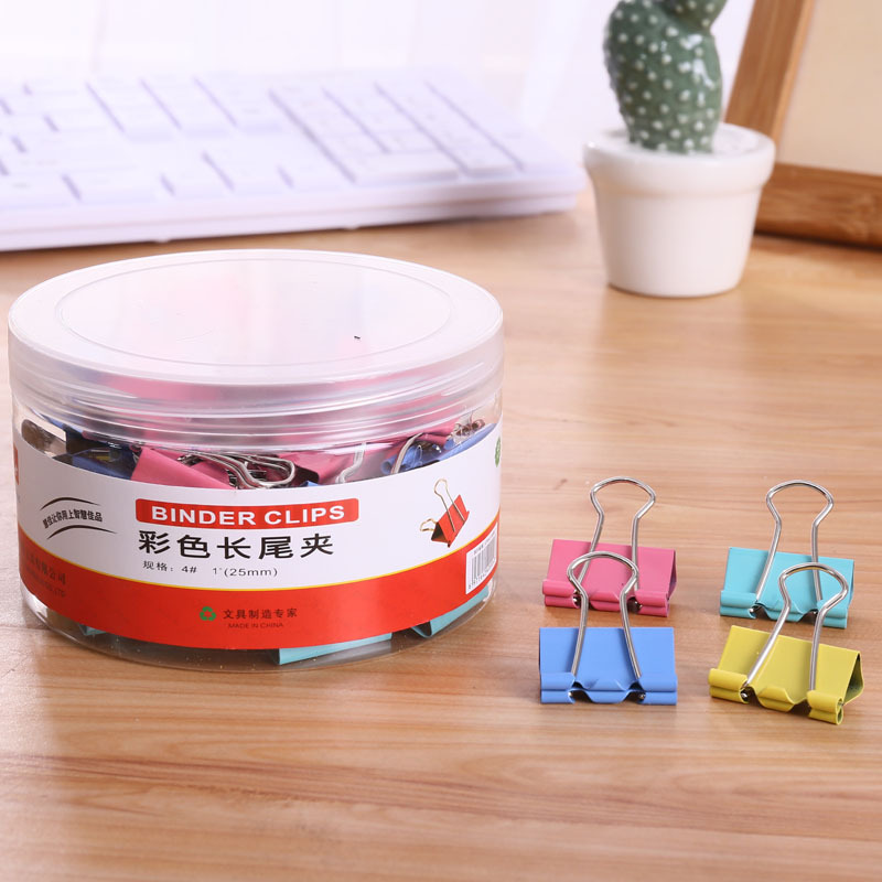Office Supplies Long Tail Clip 25mm Medium Metal Ticket Clips Stationery Wholesale Color Binder Clip Pieces