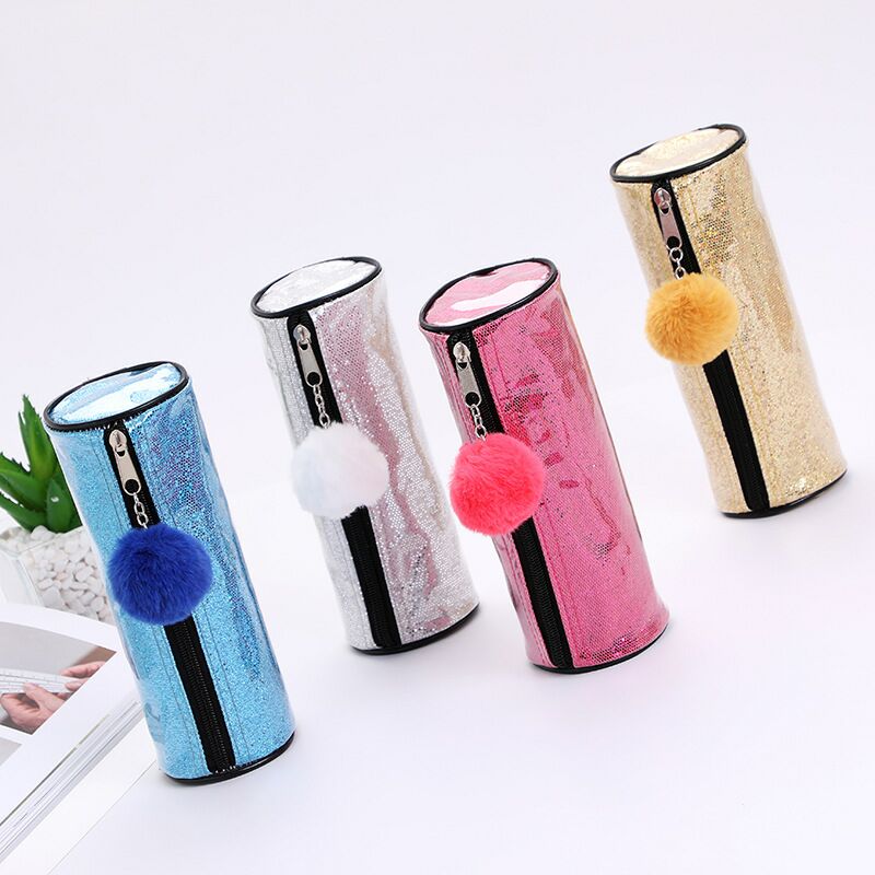 Stock new hair ball pen bag student sequin makeup lady children&#039;s sequin pen bag