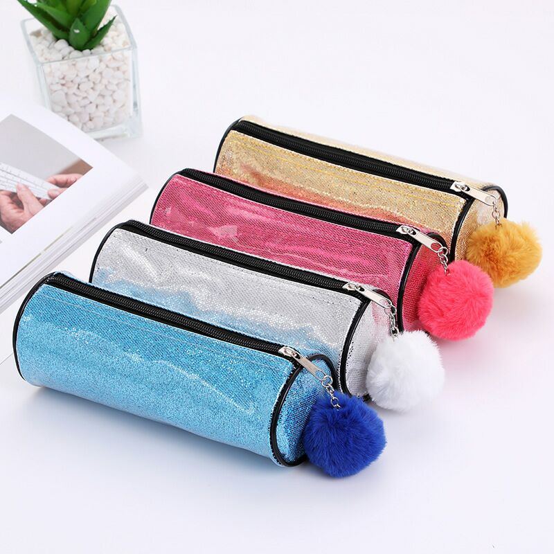 Stock new hair ball pen bag student sequin makeup lady children&#039;s sequin pen bag
