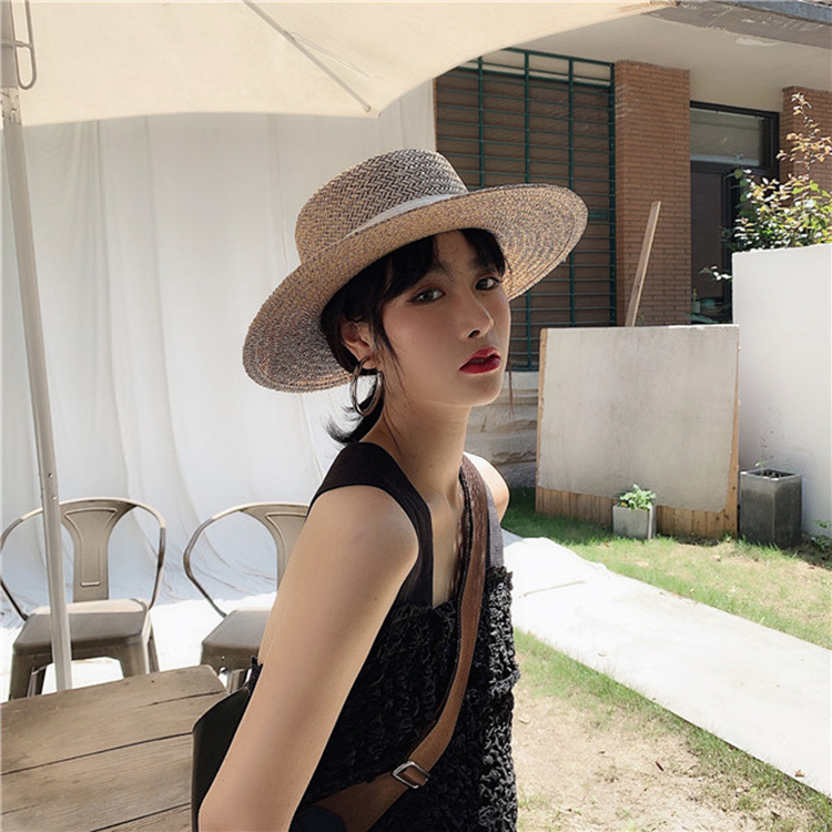 Korean Style Flat Straw Hat Elegant Casual Hat Women&#039;s Summer Seaside Big Brim Sun Protection Sun Shade Vacation All-Matching