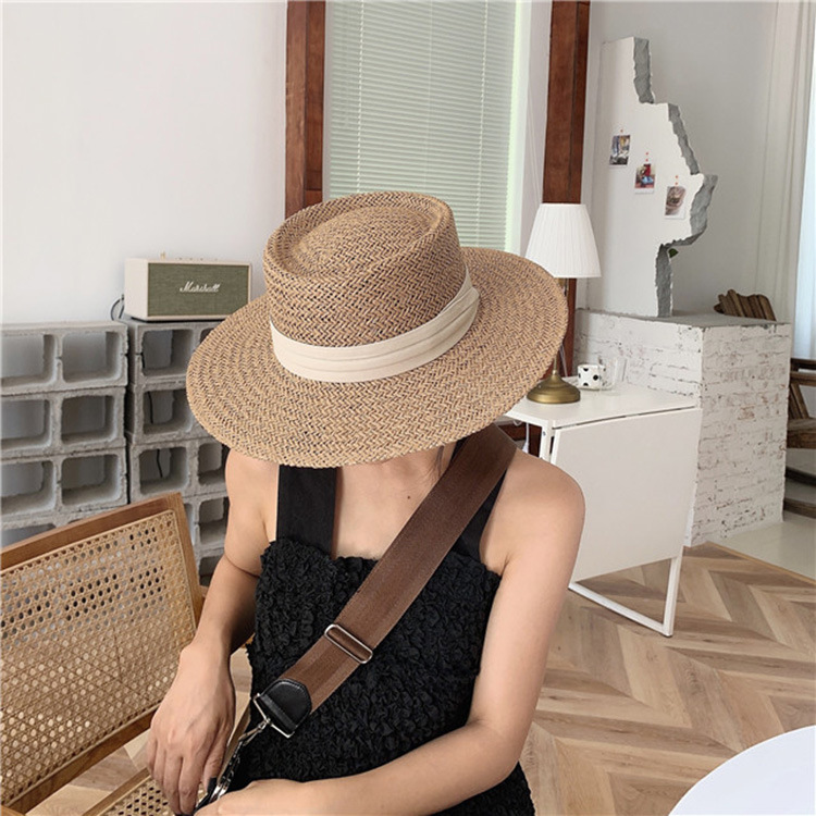 Korean Style Flat Straw Hat Elegant Casual Hat Women&#039;s Summer Seaside Big Brim Sun Protection Sun Shade Vacation All-Matching