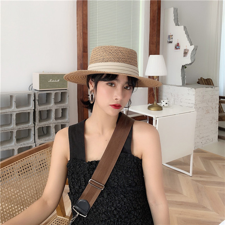 Korean Style Flat Straw Hat Elegant Casual Hat Women&#039;s Summer Seaside Big Brim Sun Protection Sun Shade Vacation All-Matching