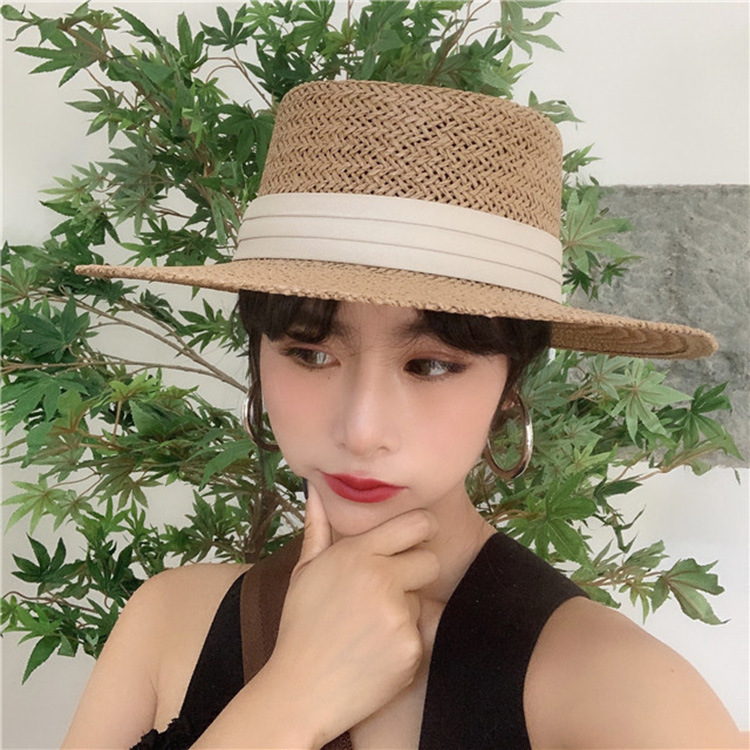 Korean Style Flat Straw Hat Elegant Casual Hat Women's Summer Seaside Big Brim Sun Protection Sun Shade Vacation All-Matching Korean Style Flat Straw Hat Elegant Casual Hat Women's Summer Seaside Big Brim Sun Protection Sun Shade Vacation All-Matching