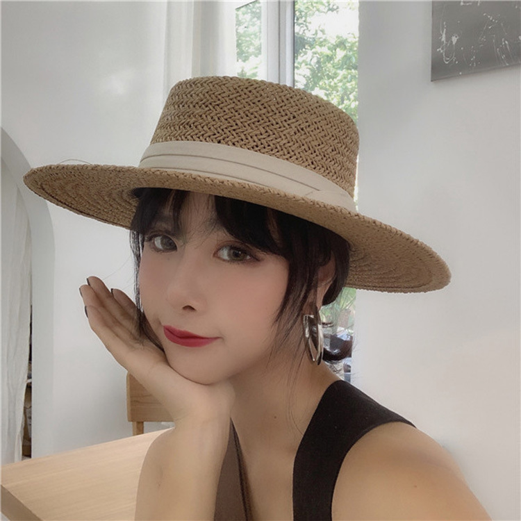 Korean Style Flat Straw Hat Elegant Casual Hat Women&#039;s Summer Seaside Big Brim Sun Protection Sun Shade Vacation All-Matching
