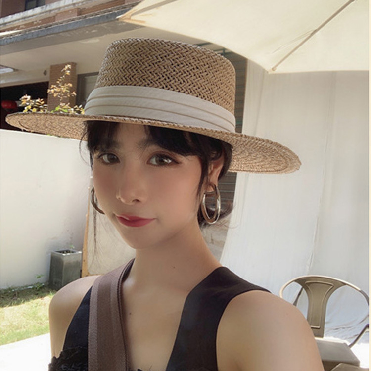 Korean Style Flat Straw Hat Elegant Casual Hat Women's Summer Seaside Big Brim Sun Protection Sun Shade Vacation All-Matching Korean Style Flat Straw Hat Elegant Casual Hat Women's Summer Seaside Big Brim Sun Protection Sun Shade Vacation All-Matching