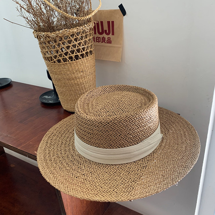 Korean Style Flat Straw Hat Elegant Casual Hat Women's Summer Seaside Big Brim Sun Protection Sun Shade Vacation All-Matching Korean Style Flat Straw Hat Elegant Casual Hat Women's Summer Seaside Big Brim Sun Protection Sun Shade Vacation All-Matching