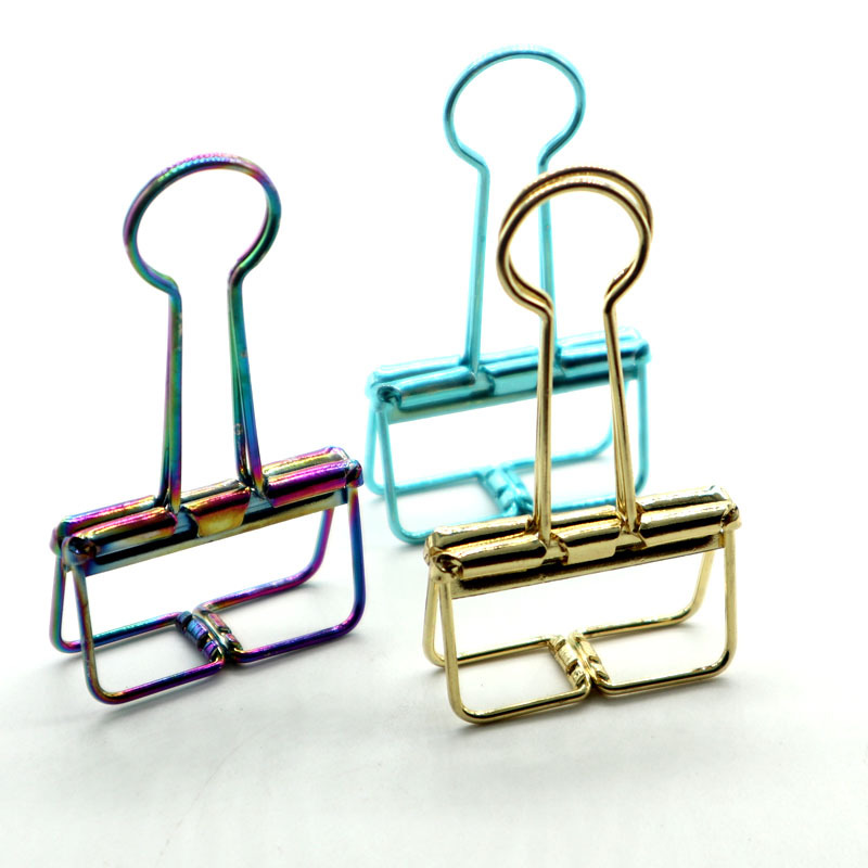 Hand Folder 19mm Bill Binder Clip Metal Color Electroplating Cross-Border Office Supplies Long Tail Hollow Clip 32mm