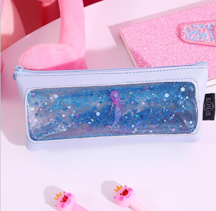 Creative transparent pen bag quicksand simple leather small fresh students large capacity pencil case customization Creative transparent pen bag quicksand simple leather small fresh students large capacity pencil case customization